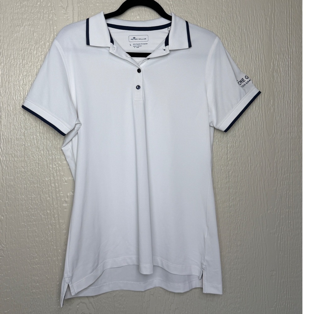 Peter Millar Womens White CME Group Tour Championship Golf Polo Shirt Large L